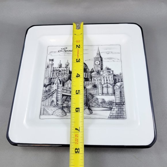 London Brunelli Cities Salad Plate Square 7.5” Made In Italy Black White Read - Picture 8 of 8